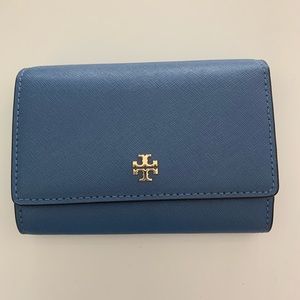 Tory Burch Robinson leather blue wallet